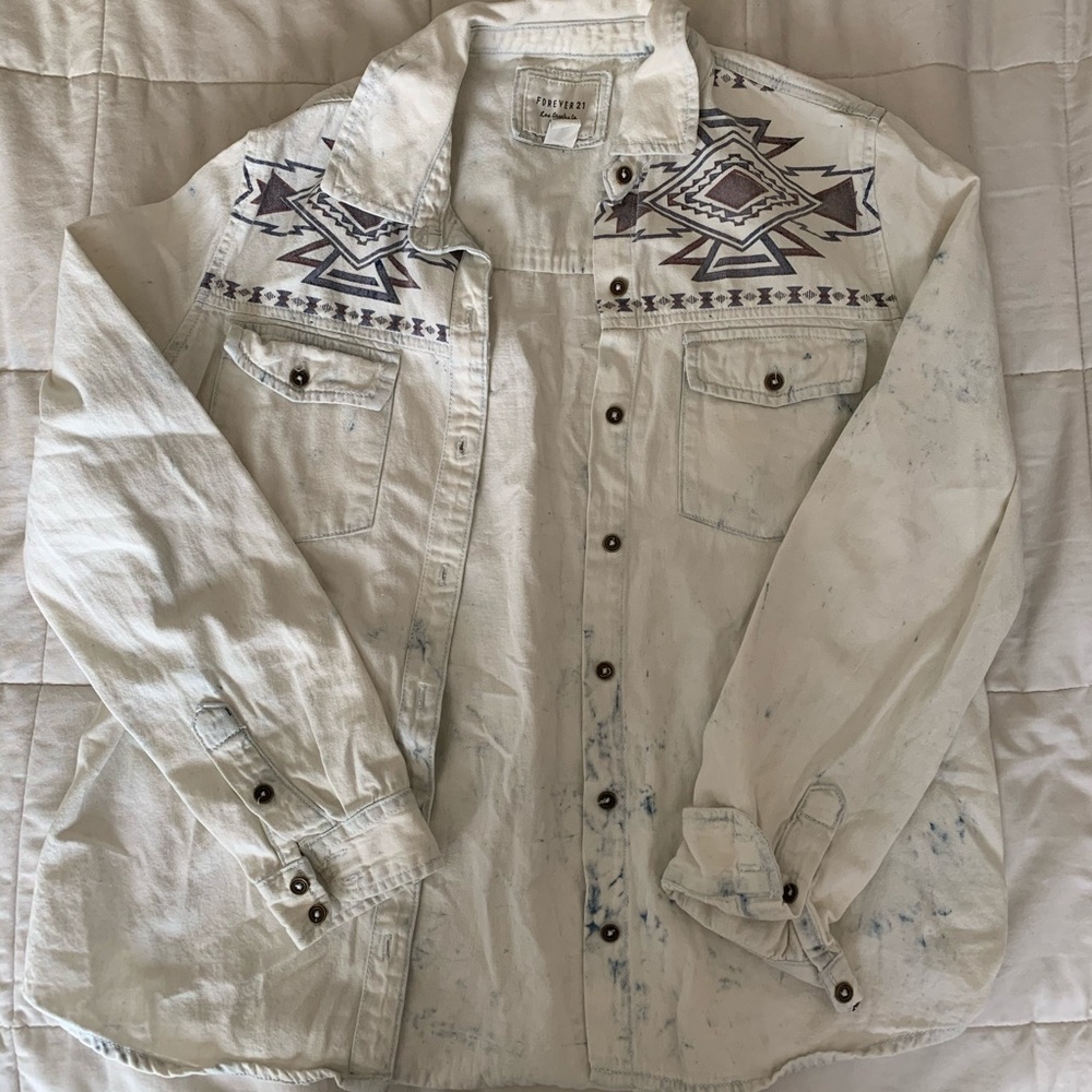 Forever 21 printed denim shirt